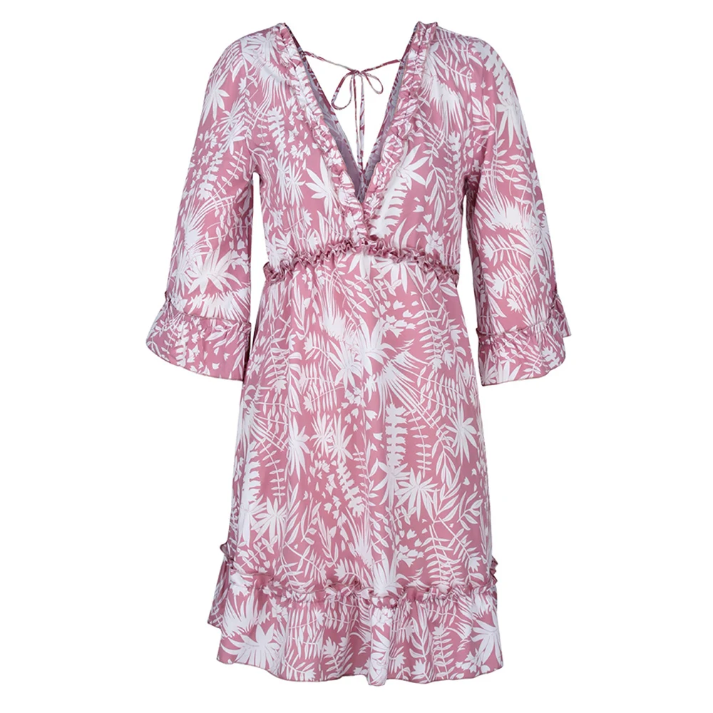 Женское платье с открытой спиной розовое элегантное ТРАПЕЦИЕВИДНОЕ ПЛАТЬЕ