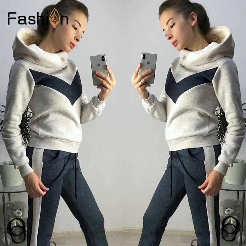 2019 зимние спортивные костюмы с капюшоном Женская Спортивная одежда для бега