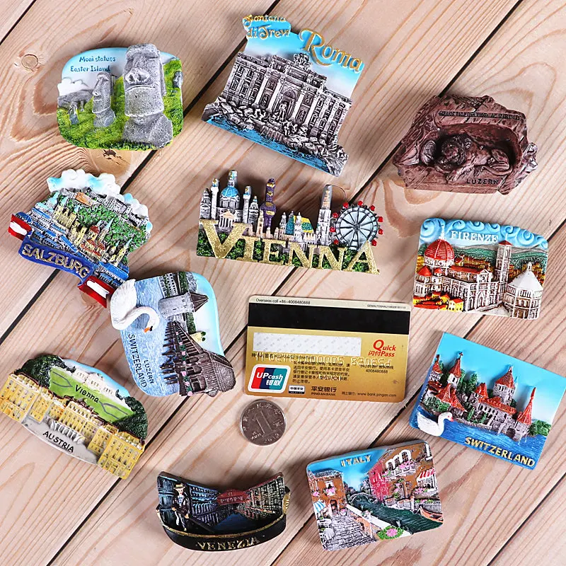 Magnetic refrigerator magnets Italy Switzerland Chile Austria European countries Tourist attractions souvenir Home decoration