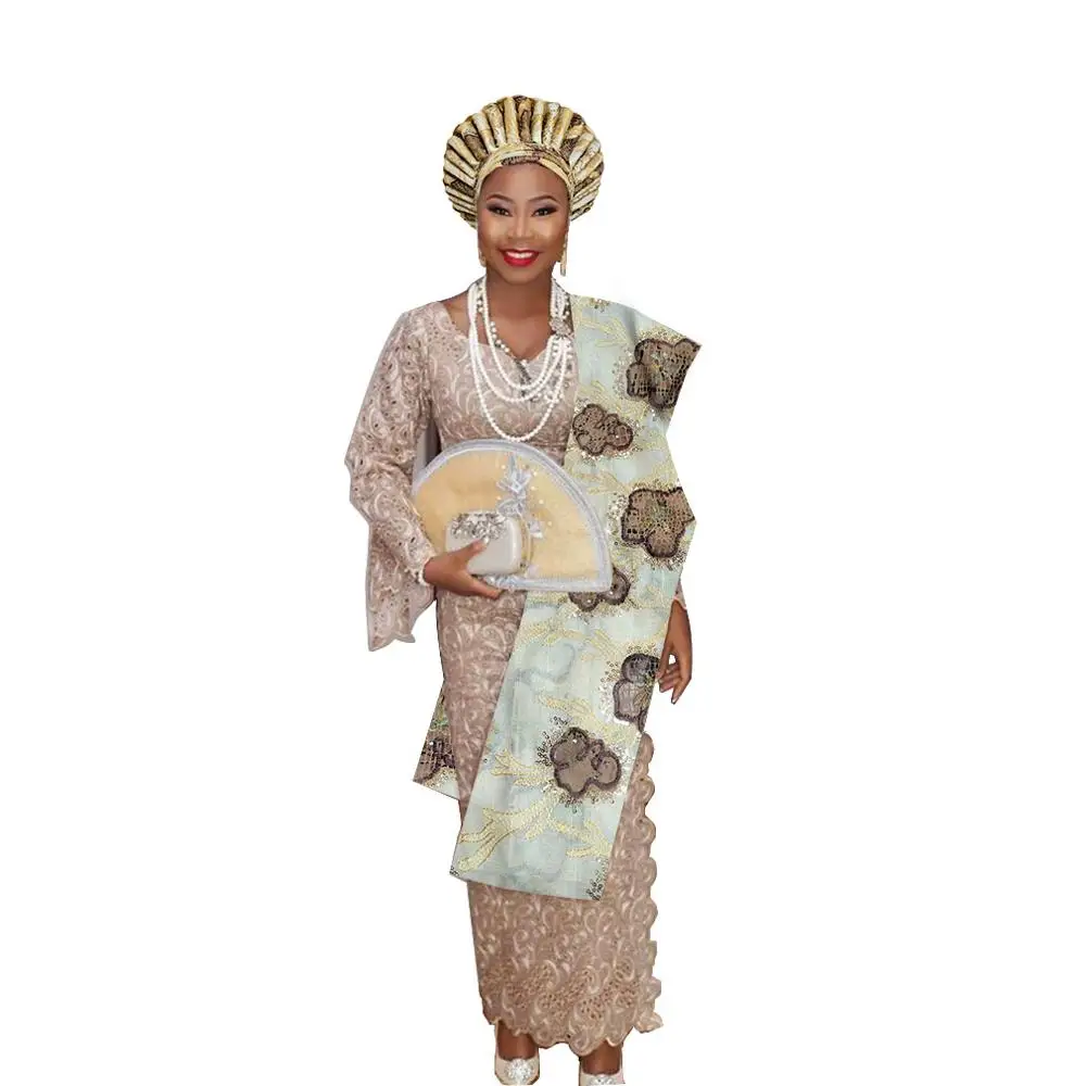 as pic Нигерийский геле головной убор aso oke с плечом геле - Цвет: as pic