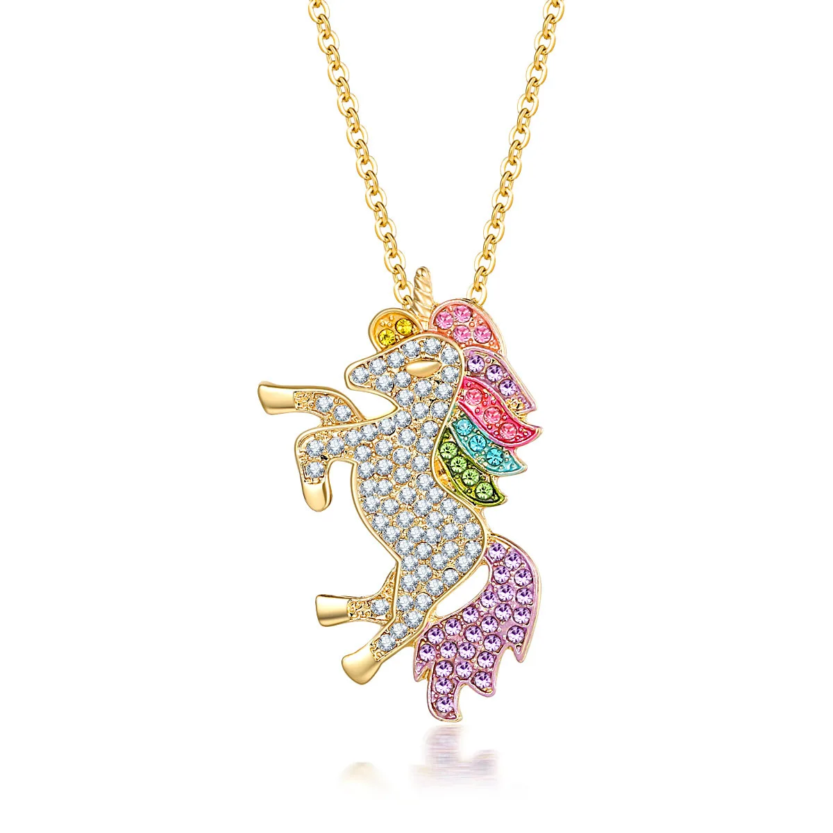 

Colorful Rhinestone Unicorn Pendant Necklace For Women Crystal Cute Pony Animal Necklace Party Fine Jewelry Gifts