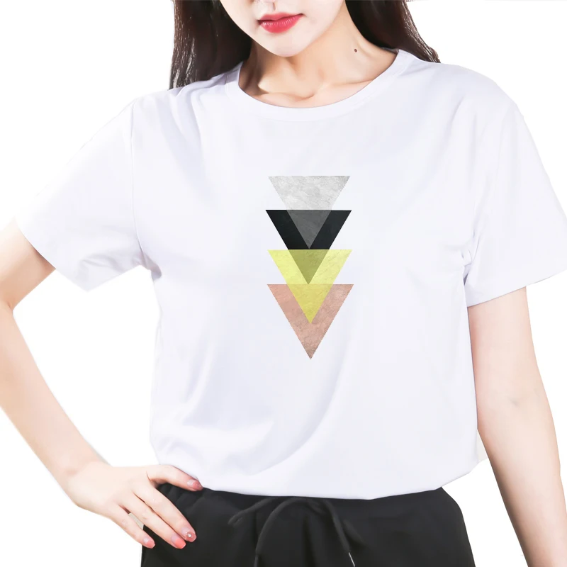 

2021 Beautiful geometry Short Sleeve T-Shirt Women Modal Round Collar T Shirts Slim Fit Clothing Lady Tee Tops