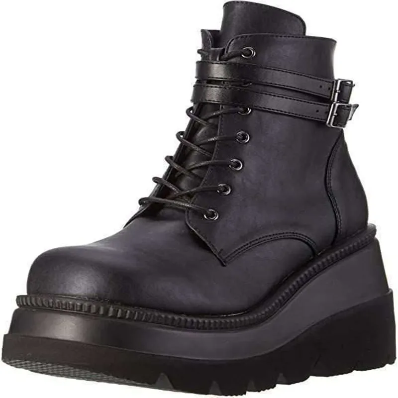 

2021 New Women's High Heels European and American Thick-soled Colorful High-top Buckle with Large Size 43 Increased Casual Shoes