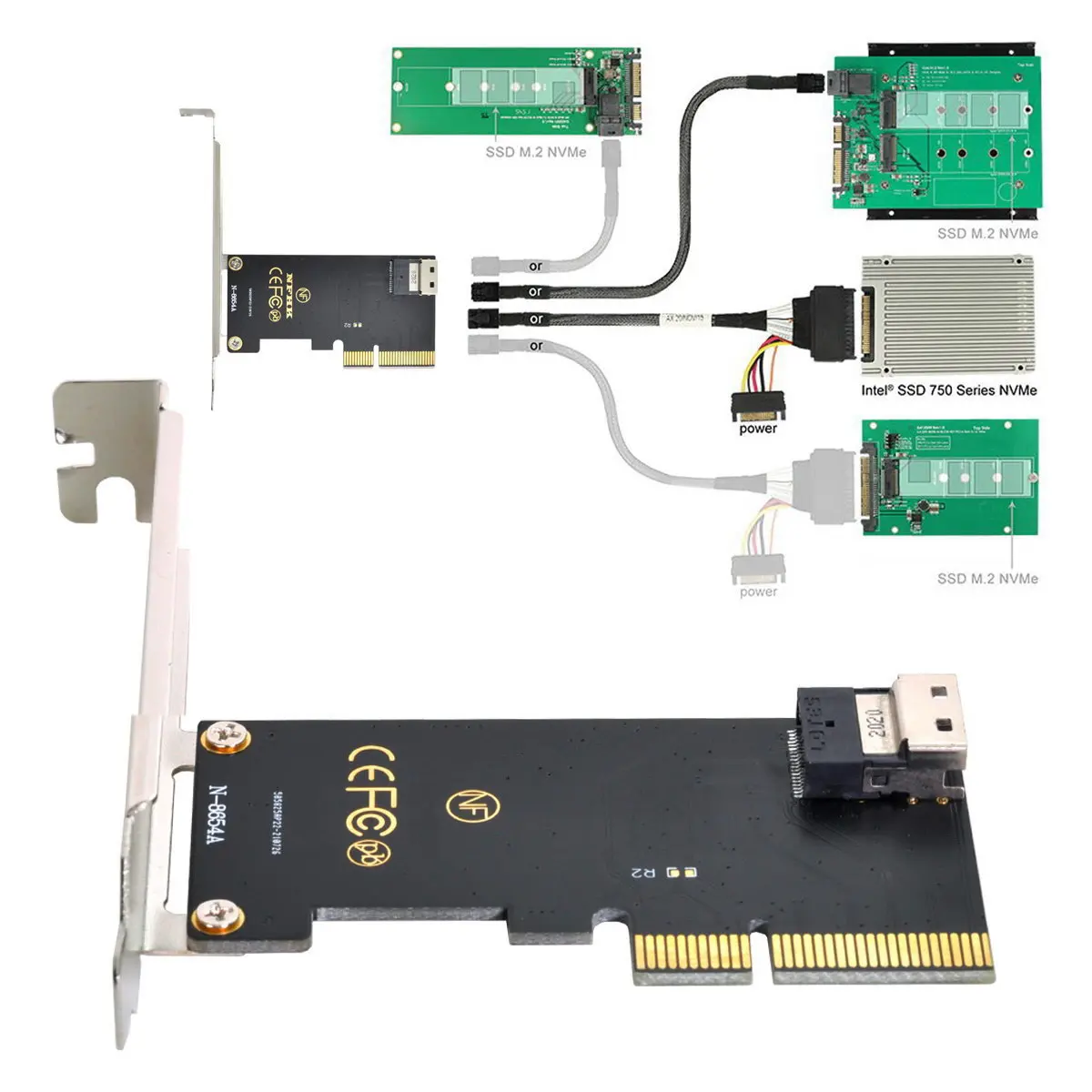 Комплект U.2 U2 рандомный адаптер SSD PCI-E 4X к SFF-8639 Slimline SAS NVME PCIe для материнской платы