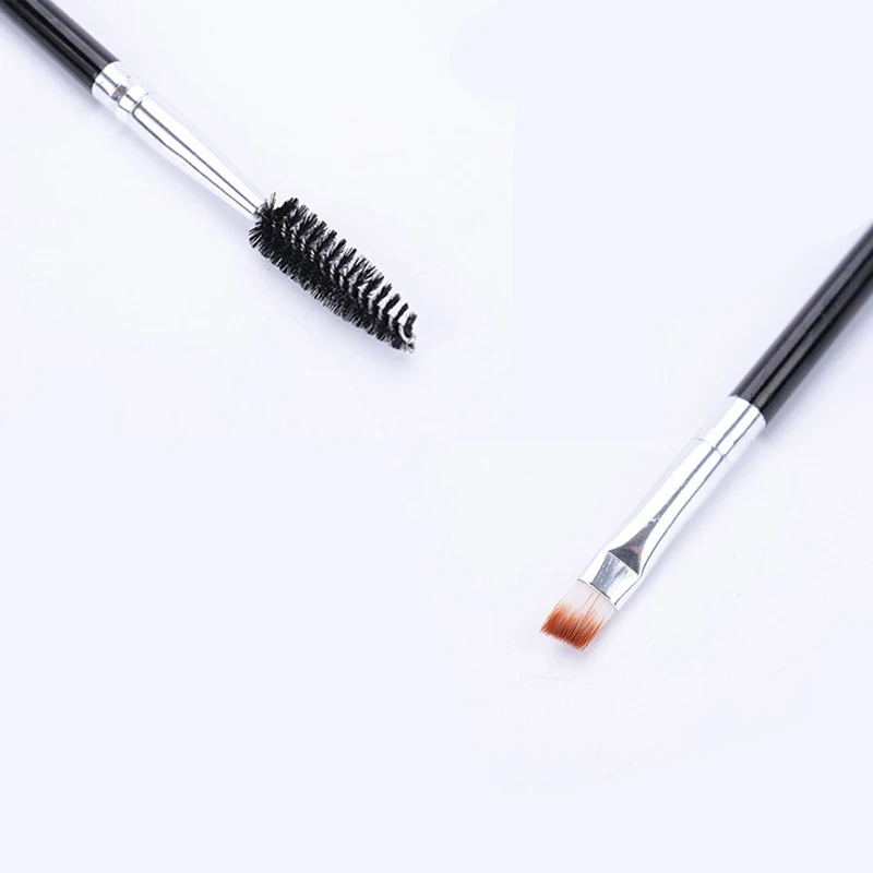 

500pcs Wholesales Black+silver Professional Cosmetic Make-up Brush Plastic+Synthetic Hair Double Eyebrow Brush + Eyebrow Comb