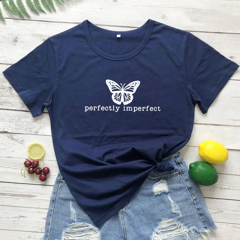 

Perfectly Imperfect Butterfly T-shirt Aesthetic Women Short Sleeve Empowerment Inspirational Top Vintage Women Christian Tshirt