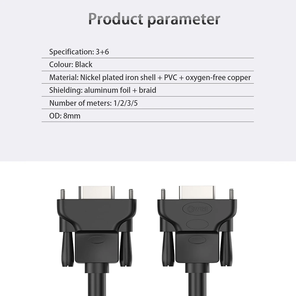 Кабель OWIRE 1080P VGA папа-VGA папа плоский плетеный высокопремиум экранированный