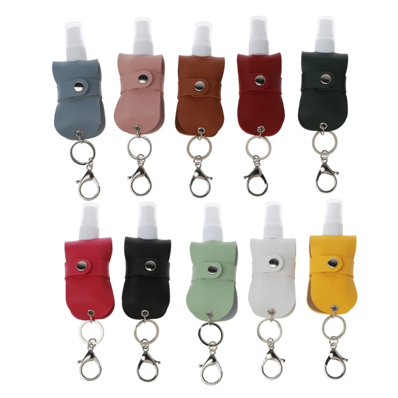 

Portable 50ml Spray Bottle Travel Mister Bottle with Leather Keychain Holder