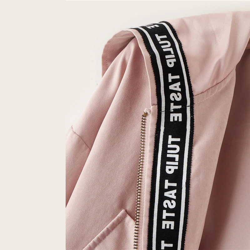 Dotfashion, повседневная женская куртка с капюшоном и завязками на талии, осень, с буквенным принтом, Лоскутная Верхняя одежда, женские куртки на молнии