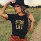 Женская футболка с леопардовым принтом Mom Life, летняя футболка в стиле Харадзюку, с рисунком, с коротким рукавом и круглым вырезом, винтажные Топы