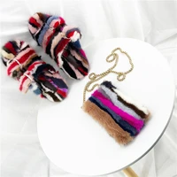 2021 european and american fashion 100 high quality colorful mink slippers ladies plush slippers flat shoes mobile phone bag