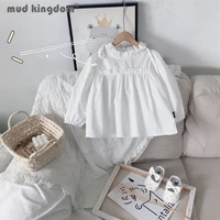 mudkingdom girl solid shirt fashion long puff sleeve loose fit crew neck belt baby shirts for toddler drop shoulder kids clothes