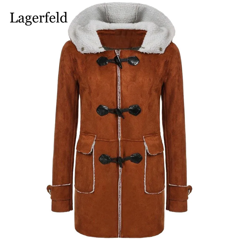 Женское зимнее пальто из искусственной замши с овечьим мехом модное