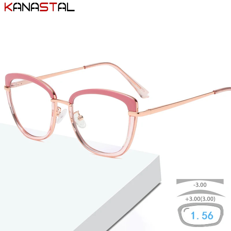 

Women Blue Light Blocking Glasses Cateye Frame Glasses TR90 Metal CR39Lens Prescription Eyewear Myopia Hyperopia Reading Glasses