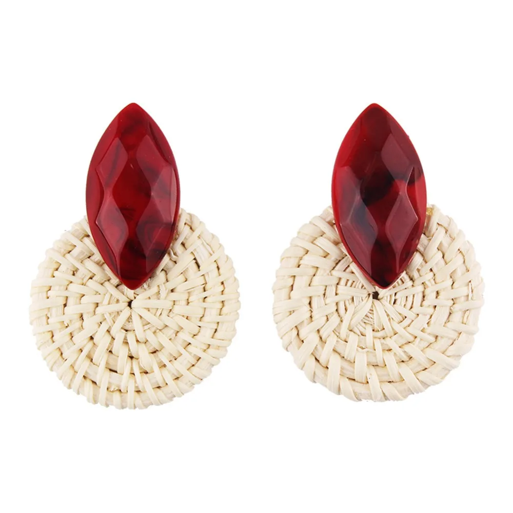 Dvacaman INS Fashion Statement Earrings Women Boho Rattan Knit Drop Earrings Wooden Dangle Earrings Wedding Jewelry Wholesale - Окраска металла: 19
