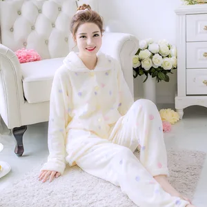 Фланелевый пижамный комплект из 2 предметов, Дамский Пижамный костюм, ночная рубашка, теплая Домашняя одежда из кораллового флиса для зимы