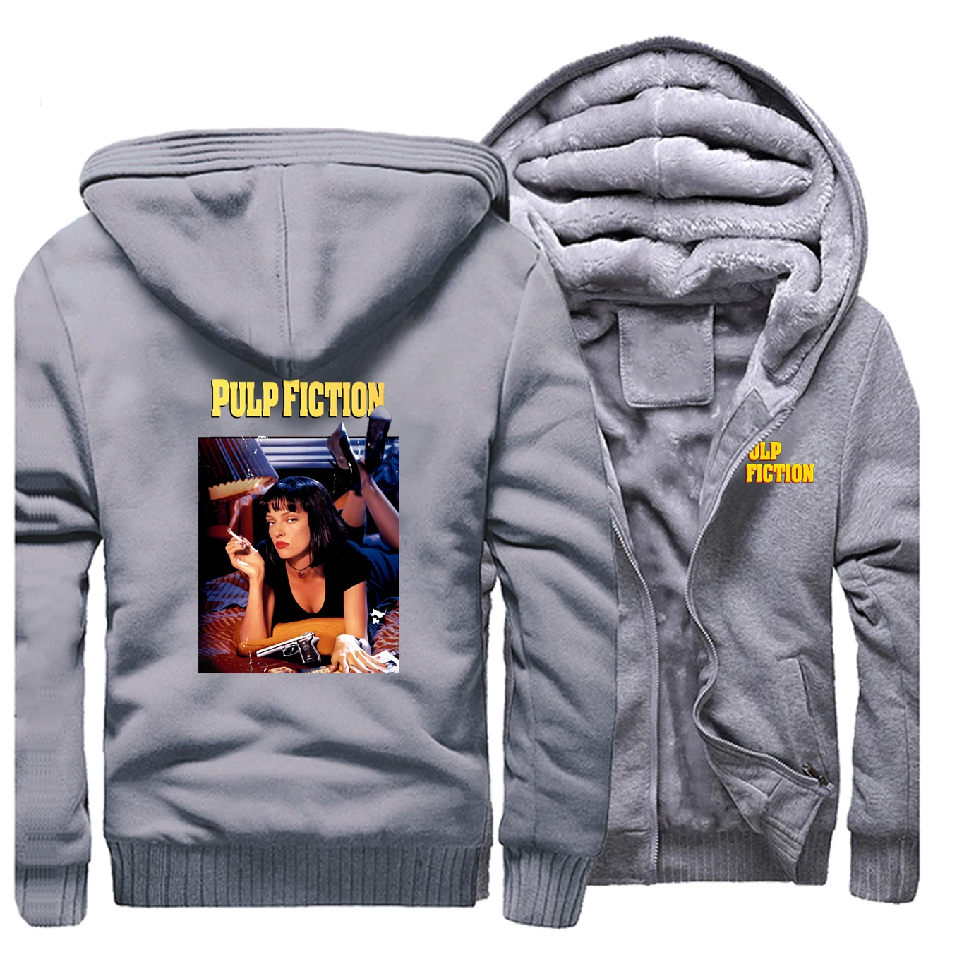 Movie Pulp Fiction Mia Wallace Men Winter Jacket Fleece Thick Warm Mens Jackets Black Hoodie Sweatshirt Hip Hop Cool Sportswear | Мужская