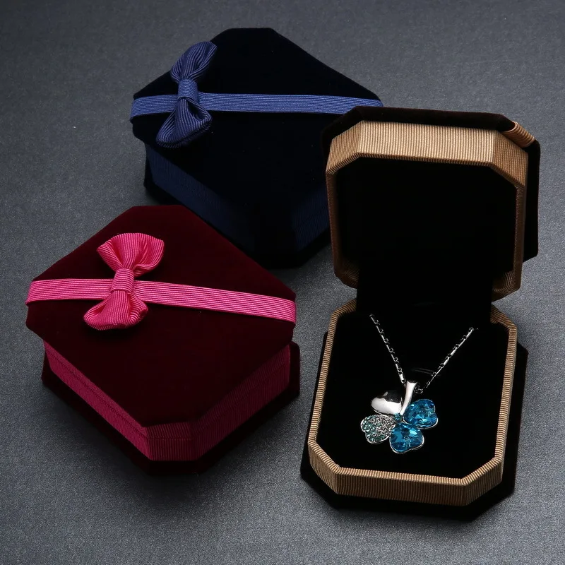 

1 Piece Jewelry Packaging Case Ring Earrings Pendant Bracelet Necklace Boxes High Quality Bow-knot Velvet Gift Box