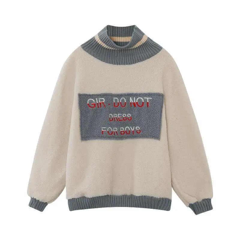 

Lamb Wool Sweater WOMEN 'S Autumn Winter 2021 New Korean Version Lazy Wind Loose Thickened High Collar Jacket