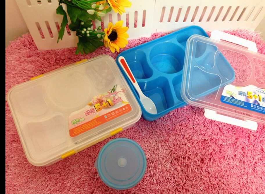 

5+1 Bins Bento Lunch Box Utensils Picnic Food Storage Box Container Utensils Storage Lunch Box Food Fashion Picnic Bento Spoon
