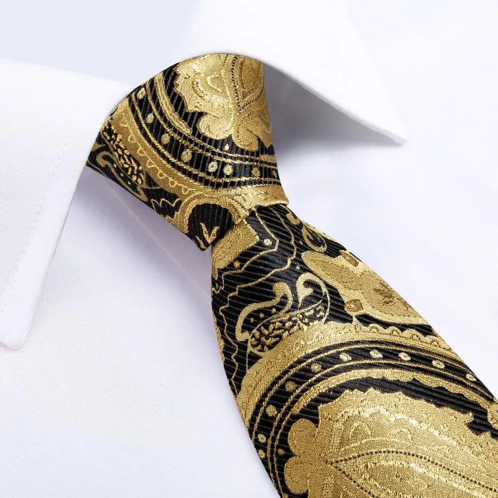 Мужской галстук золотистый черный Шелковый узорчатый Свадебный для мужчин DiBanGu