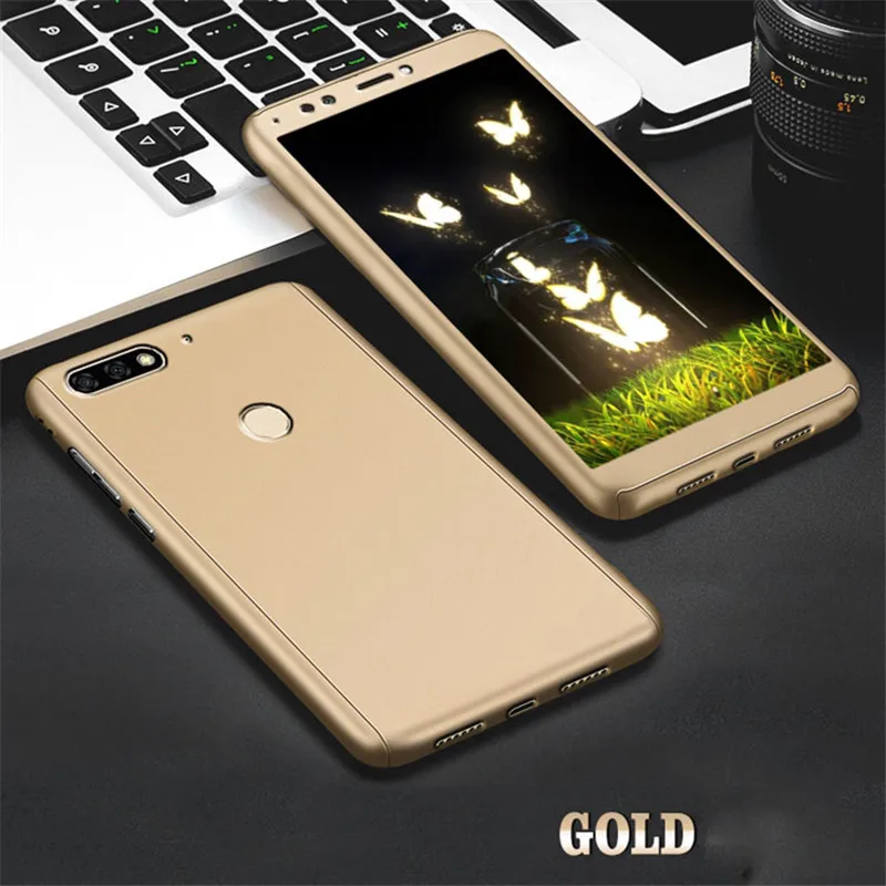 360 градусов чехол для телефона для huawei Honor 7C 7A Pro 7X 6X V9 V10 8X9 Y7 Prime Коврики 10 P9 P10 P8 Lite P Smart противоударный чехол - Цвет: Golden