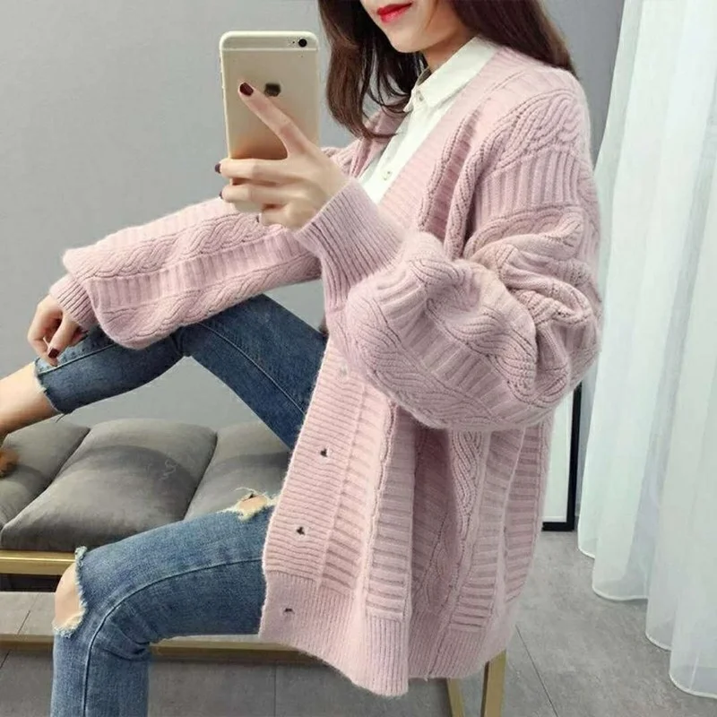

Sweater Cardigan Jacket Female Loose Korean Student Spring and Autumn 2021 New Sweater Trend Round Button Net Red Hot Sale Old K
