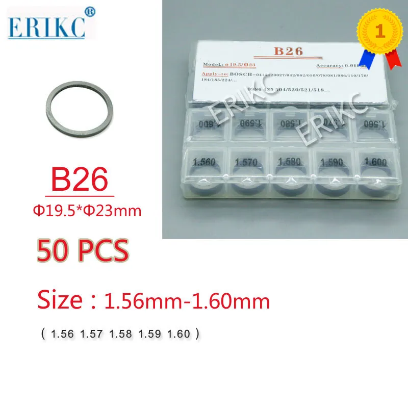 

50PCS ERIKC Shims B26 Size 1.56mm-1.60mm Common Rail Injector High Accuracy Adjusting Shims Repair Kits for BOSCH 0445110#