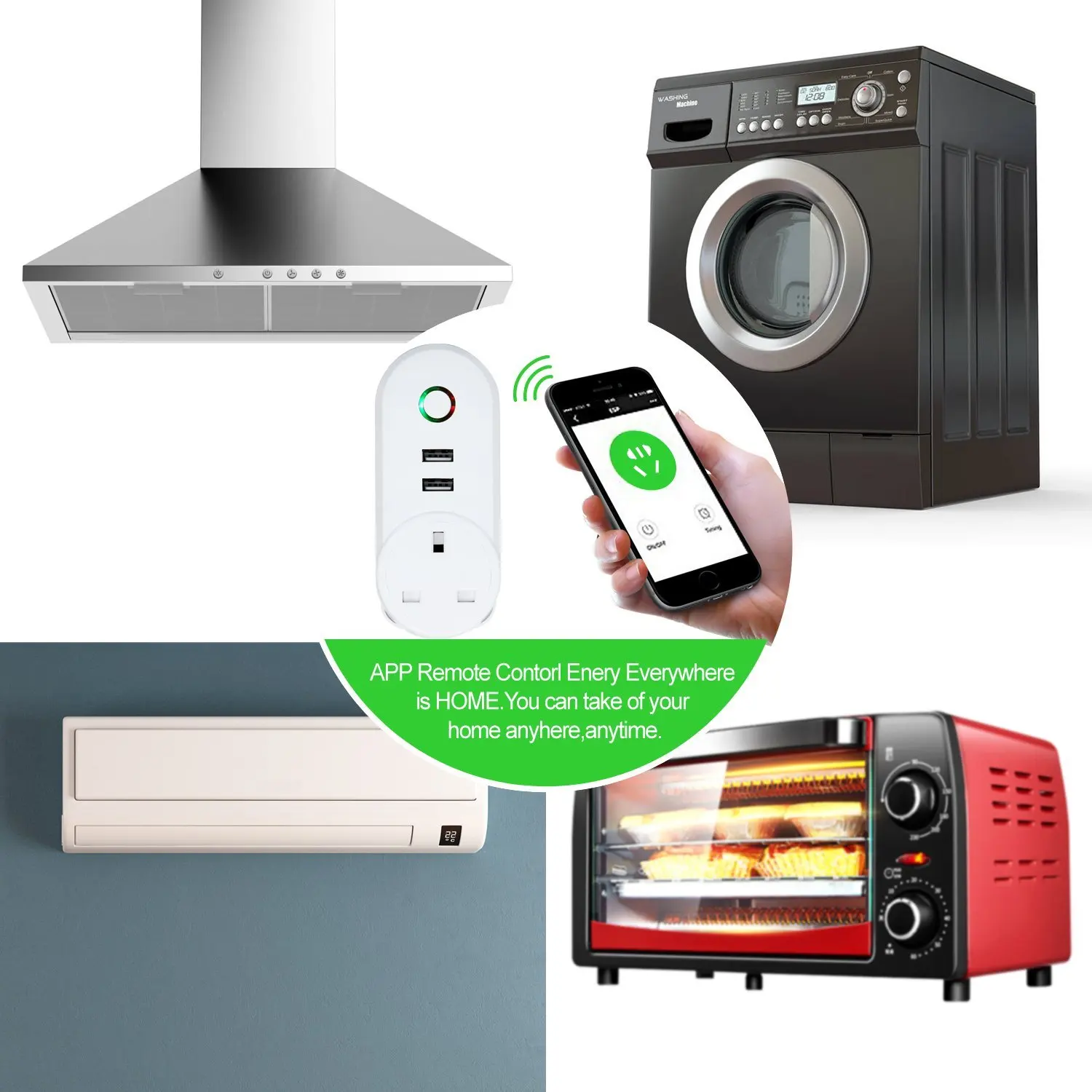 Wifi смарт Мощность штепсельная вилка Великобритании розетки с USB Стабилизатор