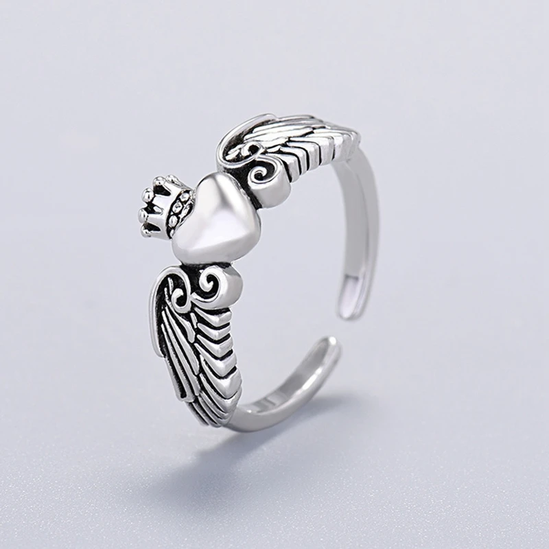 

New Hot 1pc Love Hollow Open Adjustable Ring-Love Angel Wings Alloy Retro Fashion Jewelry Gifts For Girls Golden Silver
