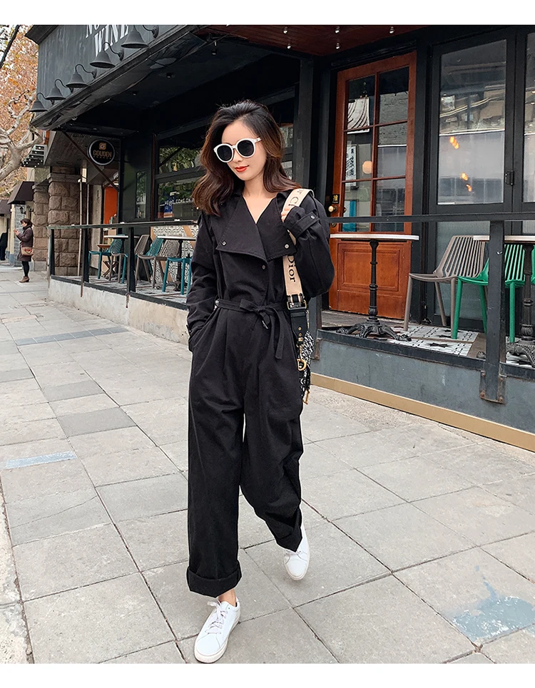

Wide Leg Jumpsuit Spring Autumn Women Fashion Korean Elegant Loose Long Sleeve Bandage One Piece Pants Sets Streetwear Overalls