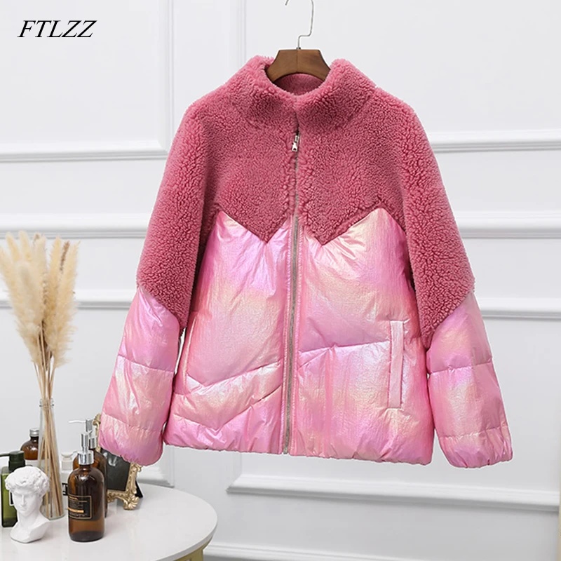 

FTLZZ 2019 Winter White Duck Down Jacket Women Stand Collar Down Parkas Female Thicken Warm Glossy Short Coat Snow Outwear