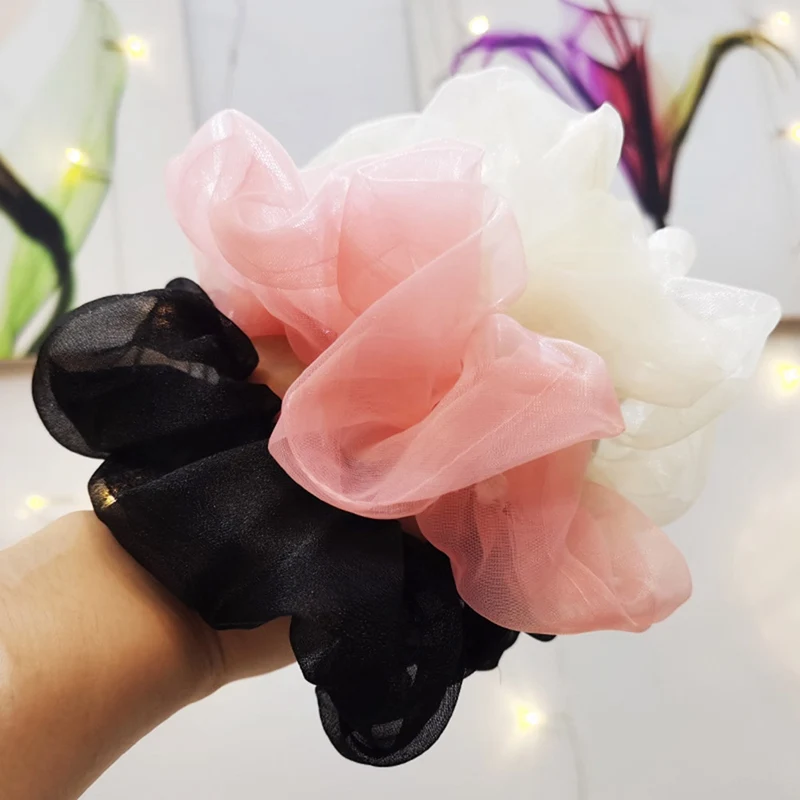 1PC Transparent Solid Tulle Elastic Hair Bands Women Sweet Mesh Chiffon Scrunchie Tie Rope Braiding Tools Rubber Band | Красота и