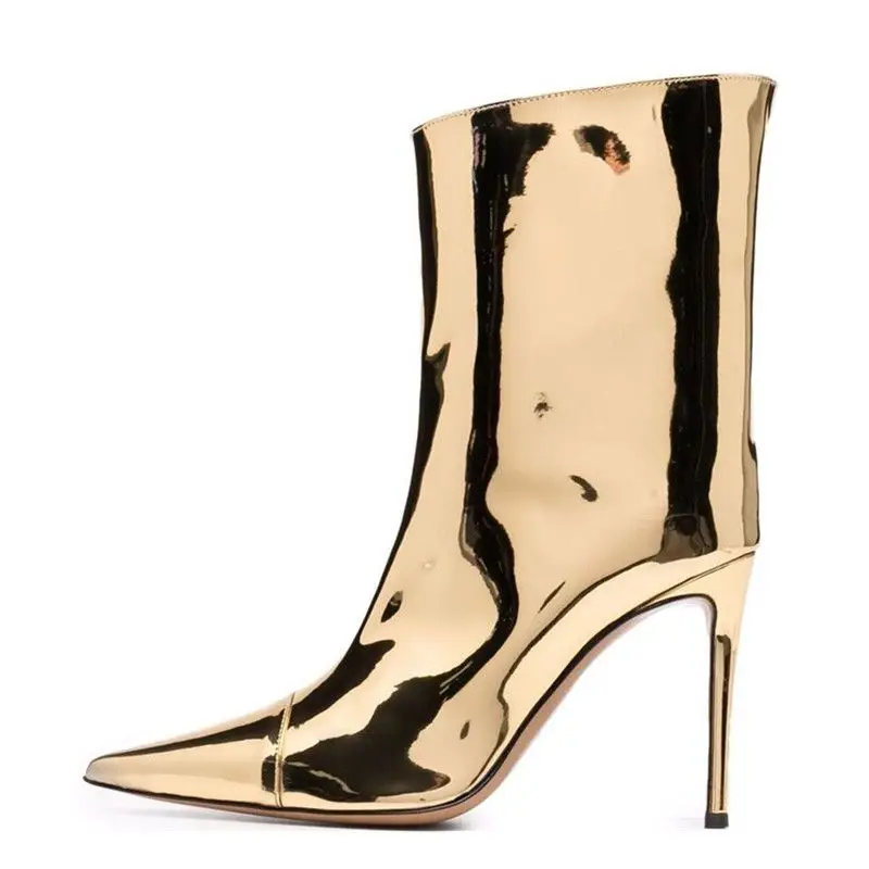 Fashion Nightclub Short Boots Women's European And American New Pointed Toe Super High Phantom Color Catwalk Golden Nude Boots
