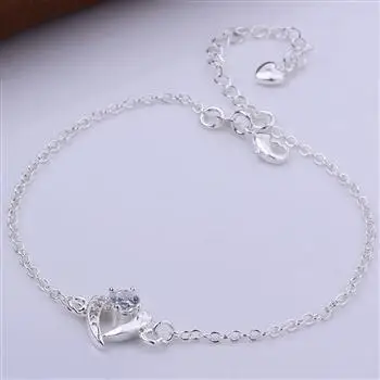 

Simple Heart-shaped Zircon Silver Anklet LKNSPCA031