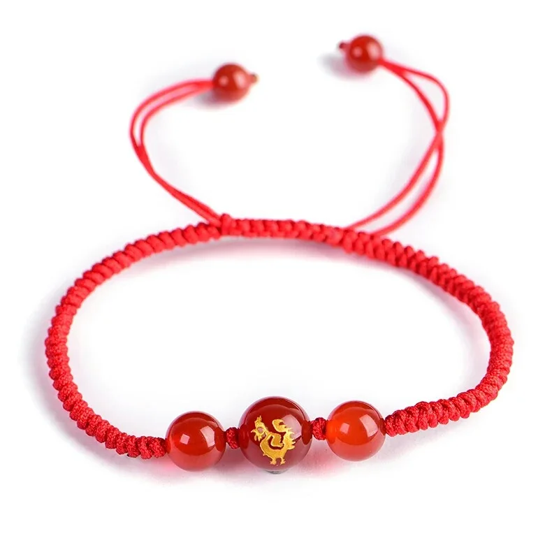 

Chinese Zodiac Animal Red Rope Lucky Bracelets Agates stone beads Couple's Charm Bracelet Hand weaved Women Diy Jewelry
