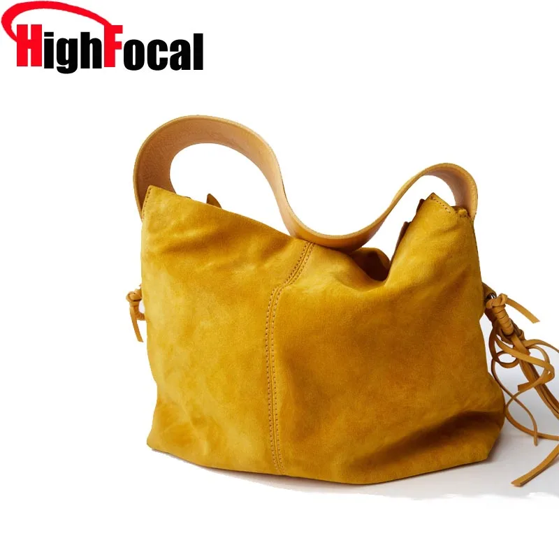 Сумка-тоут женская с кисточками желтого цвета A63 | Багаж и сумки