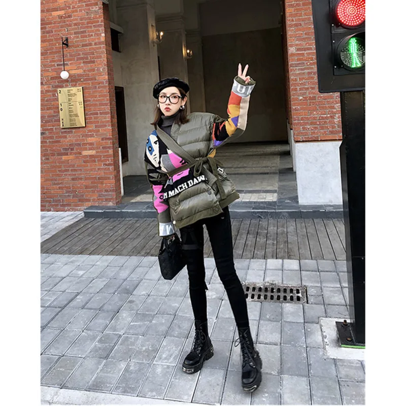 Зимние товары в европейском стиле Новинка вязаное хлопковое пальто с v образным