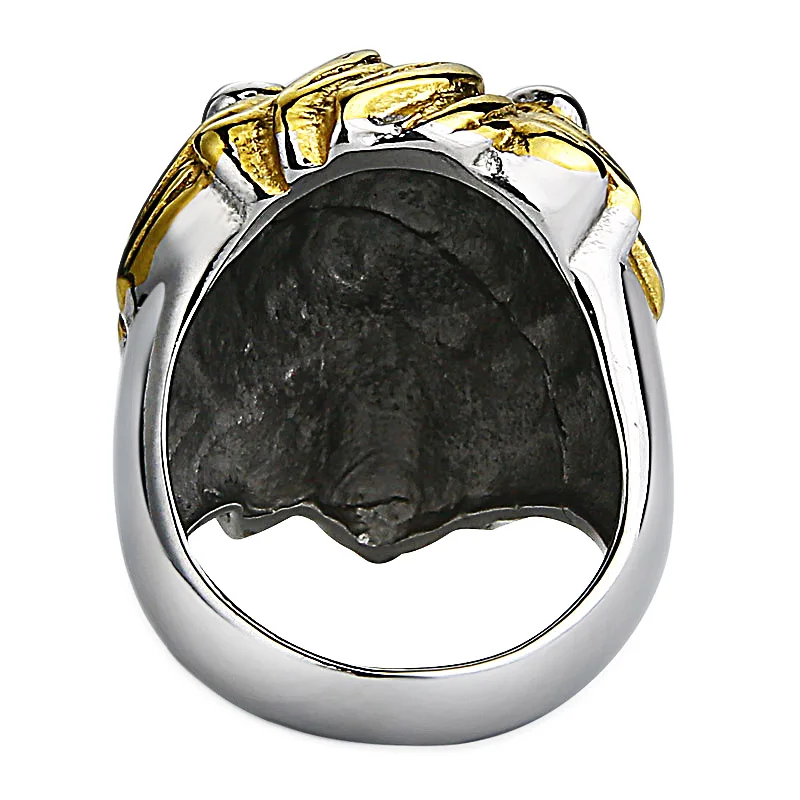 Мужское кольцо из нержавеющей стали серебряного и золотистого цвета Лев