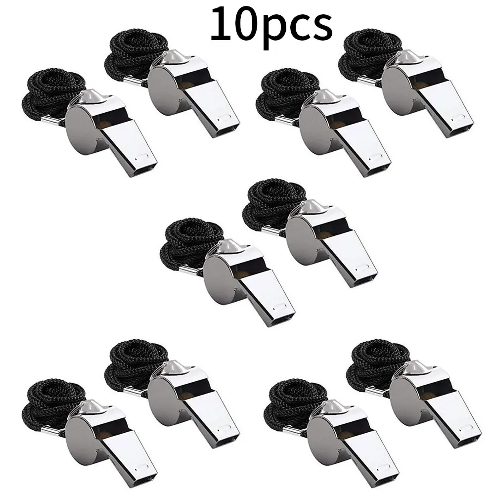 

10Pcs Stainless Steel With Rope Referee Whistles Party Training School Sport Game Soccer Basketball Rugby Cheerleading Tools