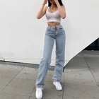 Джинсы женские, прямые, с принтом, широкие, с высокой талией, уличные, 2021