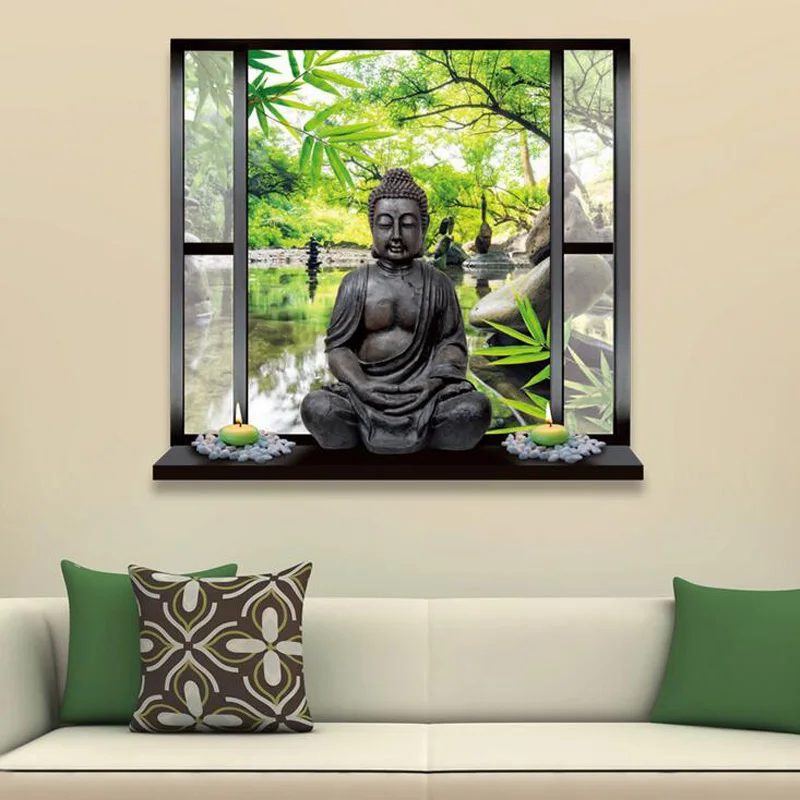 1 шт. 3D прекрасный съемный моделирования Будды пейзаж Главная Спальня Наклейки на - Фото №1