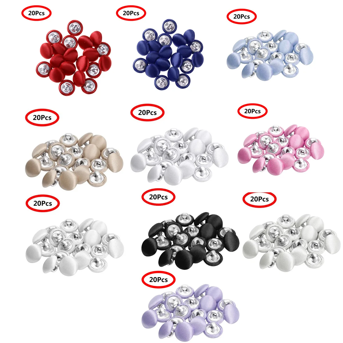 

20Pcs/Set 10mm Satin Covered Metal Shank Buttons for Tuxedo Suits Gowns Blouses Coats Wedding Dress Sewing Accessories