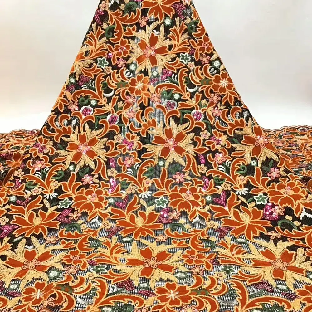 

New arrival Net lace embroider velvet fabric for woman Party dress Hot sale Mesh lace 5 yards high quality sequins lace