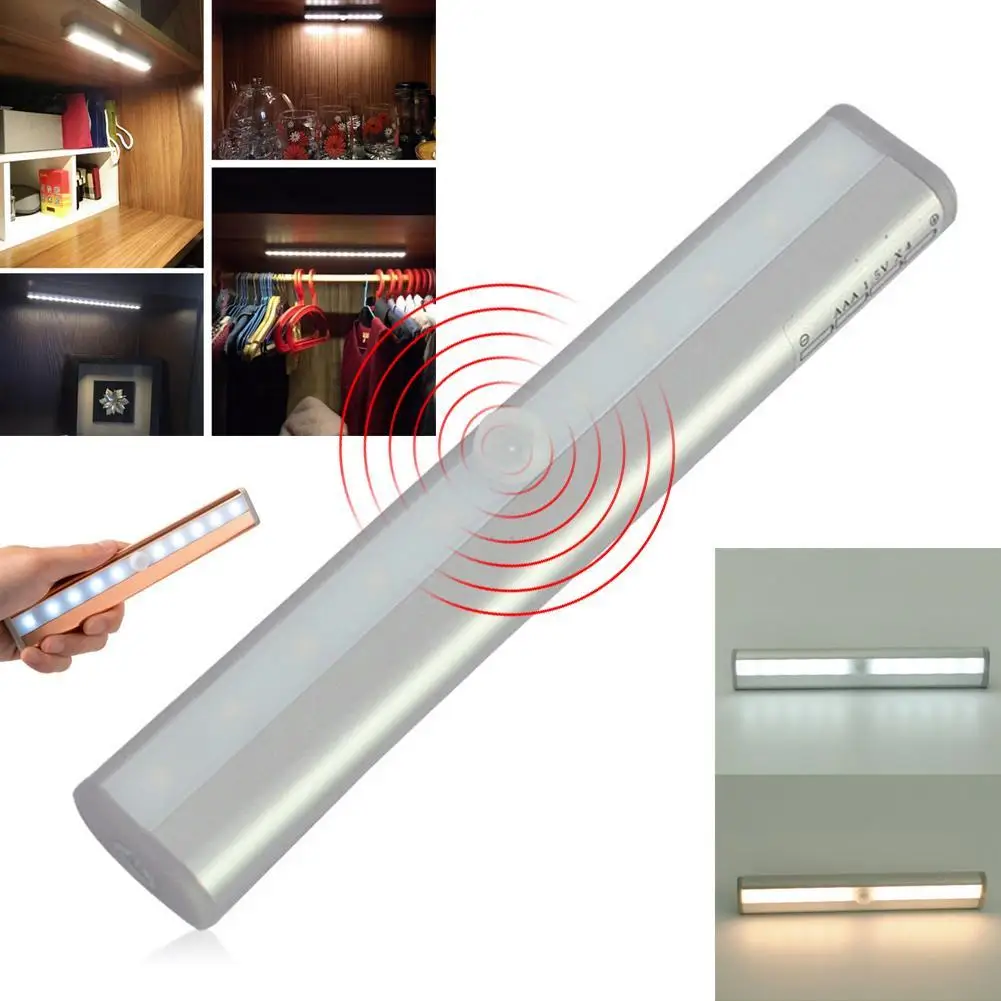 10 светодиодов датчик движения шкаф светильник беспроводной батарея питание в