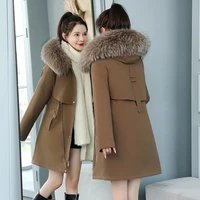 2021 new cotton thicken warm winter jacket long coat women casual parkas fur lining hooded parka mujer snow coats outwear