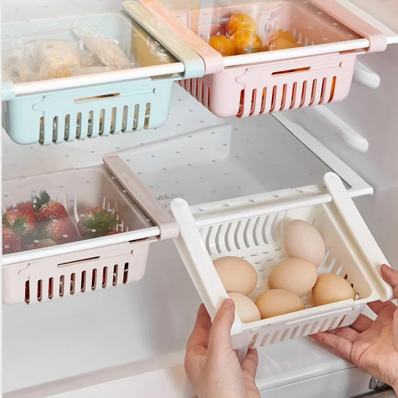 

1PC Adjustable Stretchable Refrigerator Organizer Drawer Basket Refrigerator Pull-out Drawers Fresh Spacer Layer Storage Rack