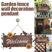 metal welcome sign with sunflower bird decor vintage wall hanging gates plaque garden ornament garden accessories