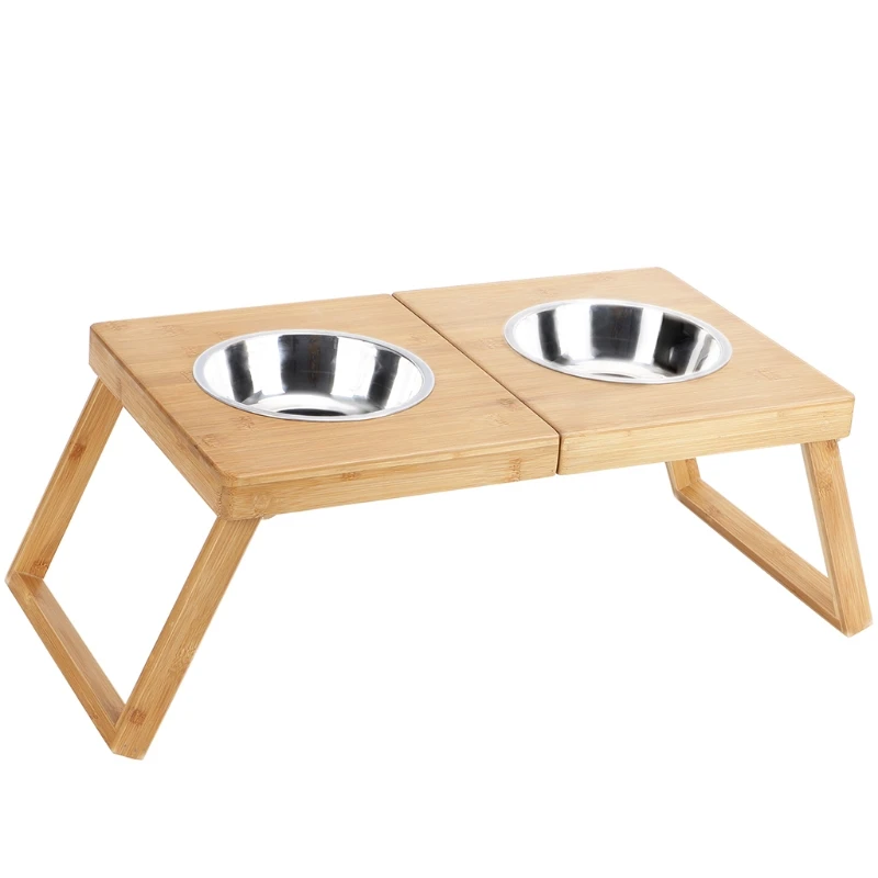 

Pet Feeder Raised Solid Bamboo Stand Help the Stomach Digest the Food Perfect for Cats and Small Dogs Gift Practical