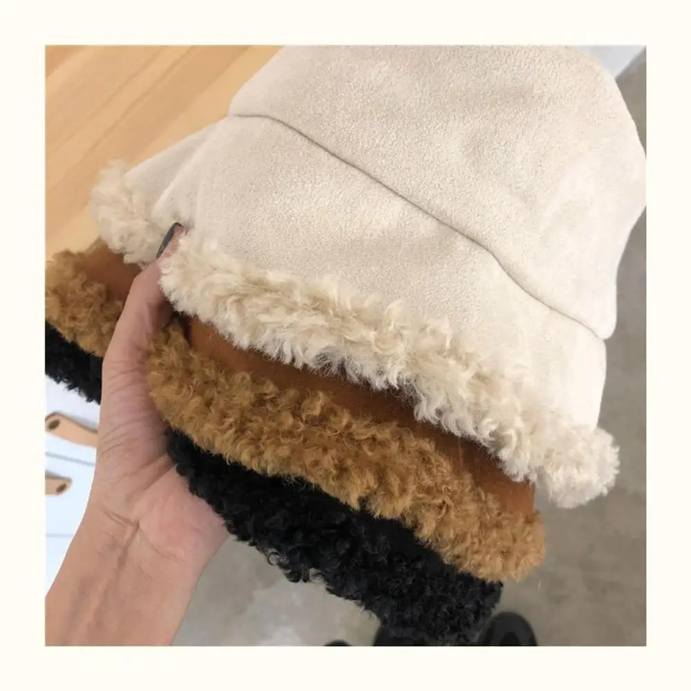 

Female Hat Winter Korean Japanese Style Cashmere Lamb Fisherman Hats Autumn New Warm Basin Caps